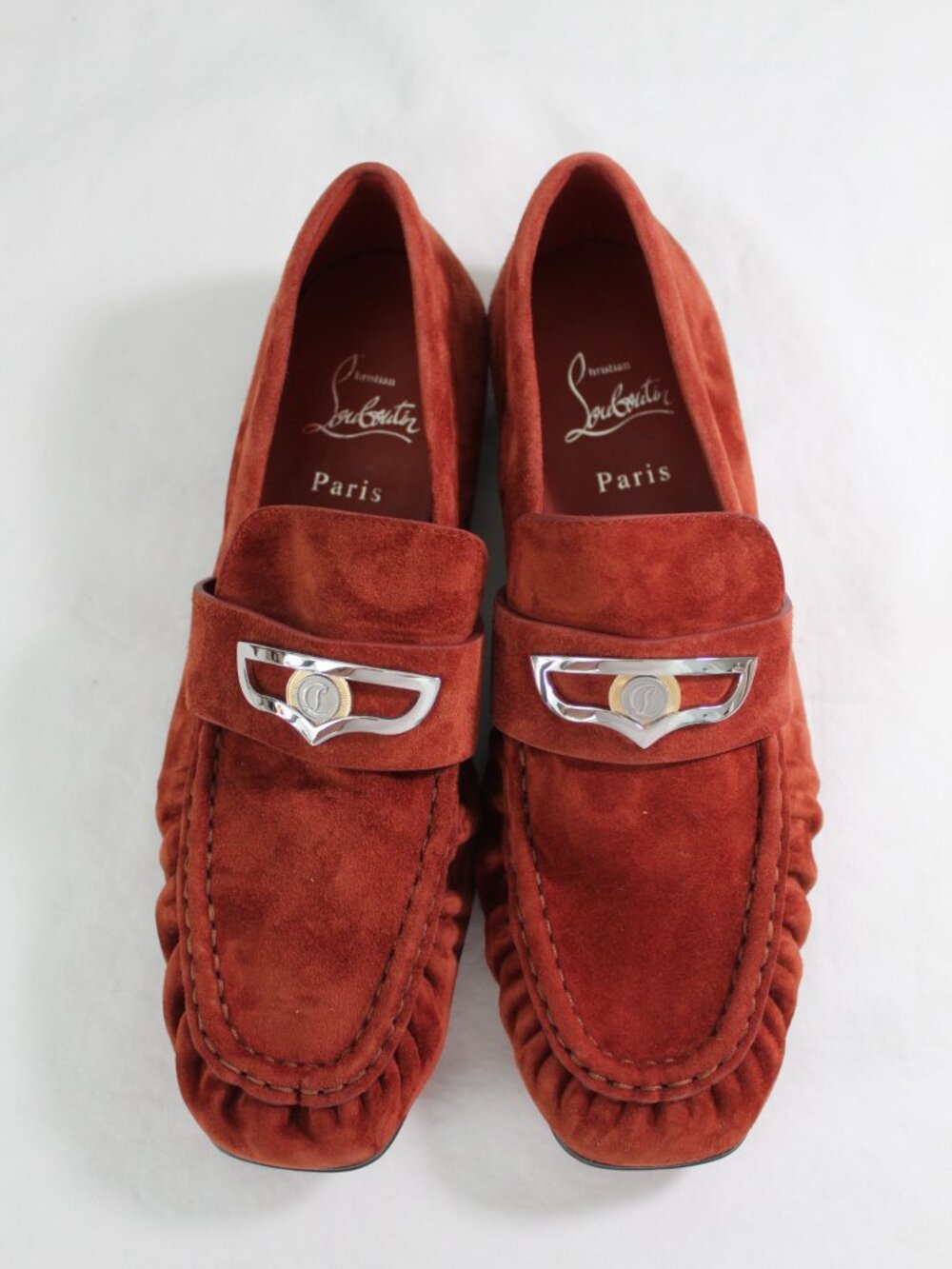 NWOB Christian Louboutin Mocallista Penny Loafers Suede Rust Brown Flats 38 - Picture 2 of 9